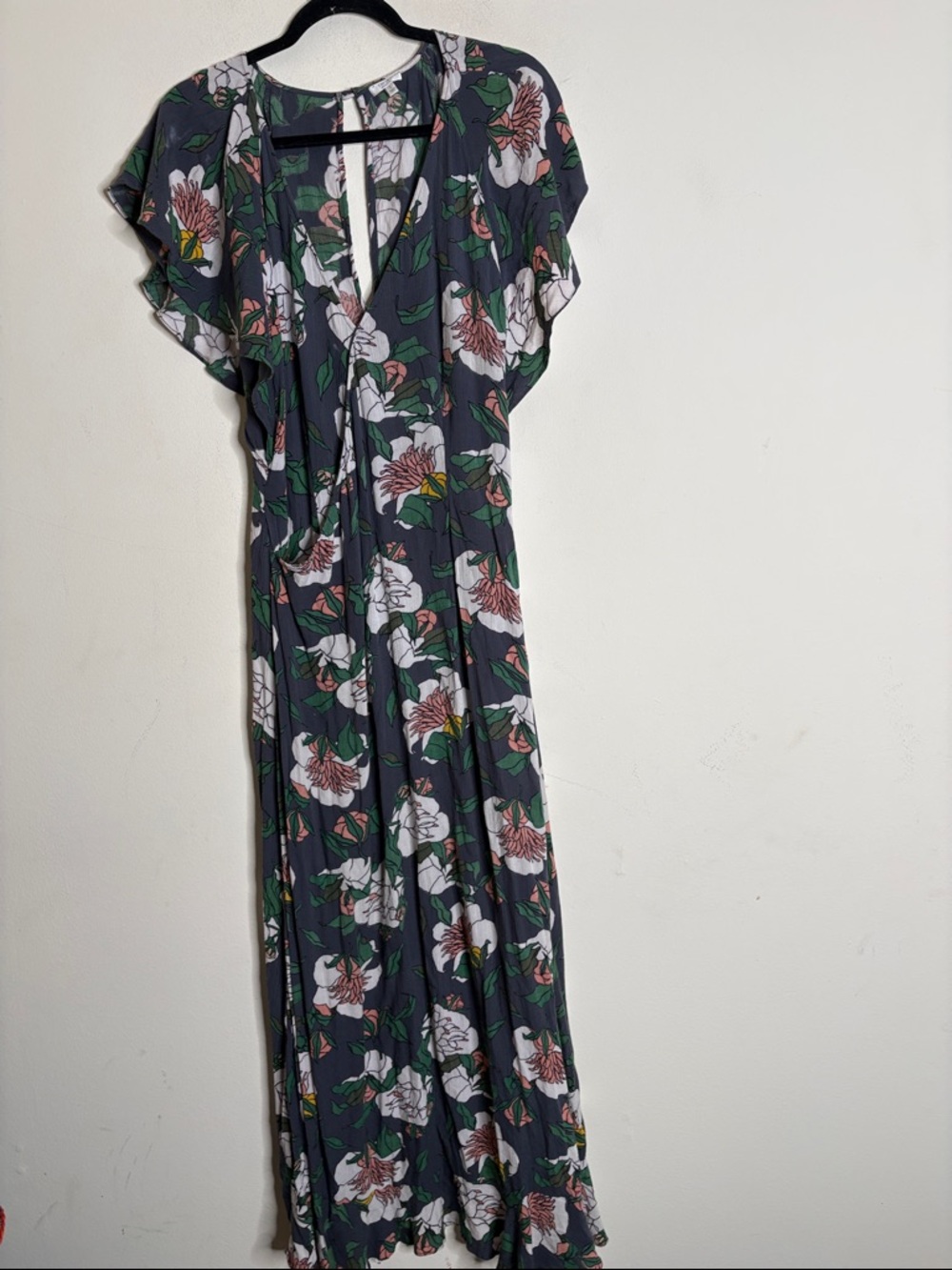 Tavik Dark Navy Floral Tie-Front Maxi Dress